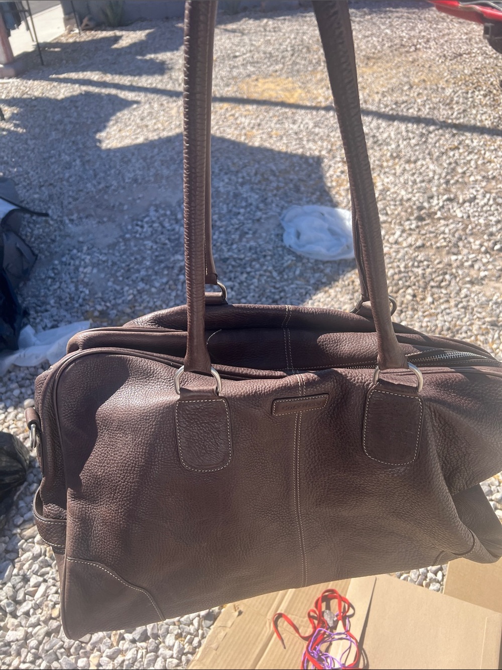 Cole Haan Brown Pebbled Leather Duffel Bag - Picture 2 of 4